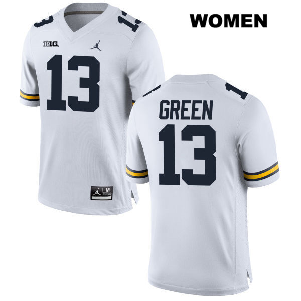 Women's NCAA Michigan Wolverines German Green #13 White Jordan Brand Authentic Stitched Football College Jersey OT25X72HD